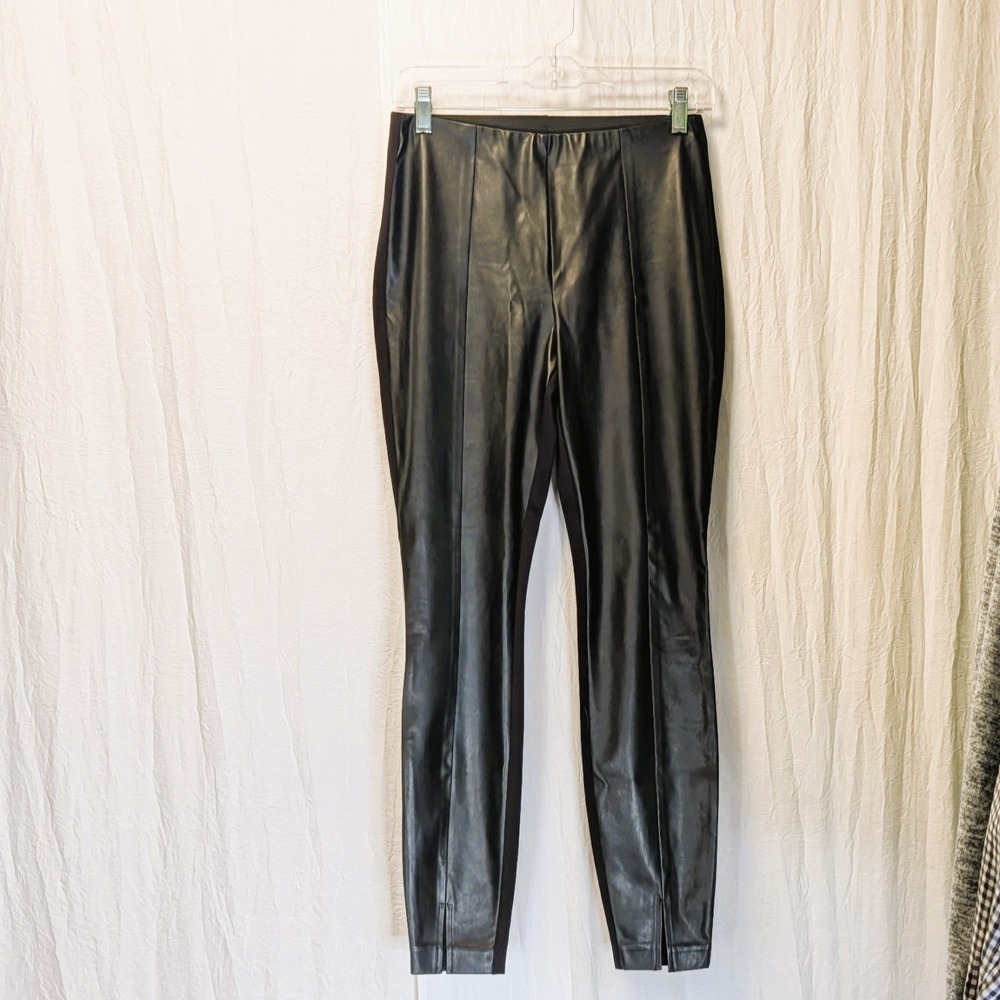 bar III XS Faux Leather Front Elastic Waist Stretchy Back Leggings Ankle Slits